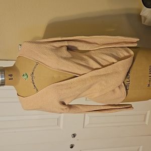 Light pink open v front cross sweater